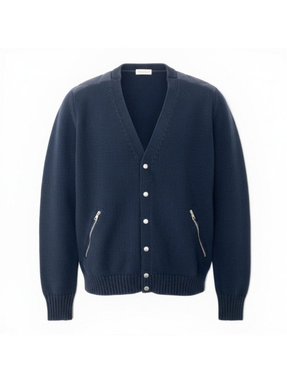 Moncler Cardigan Tricot Down Long Sleeve Flap Button L Navy Nylon